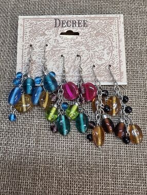 Boho Colorful Dangle Earrings Set 3 Pairs Glass Beads Statement
